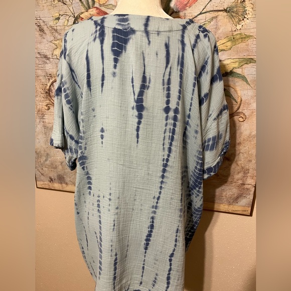 Sz L J. Jill Light Blue Tie-Dye Tunic Shirt Boho - Picture 16 of 16